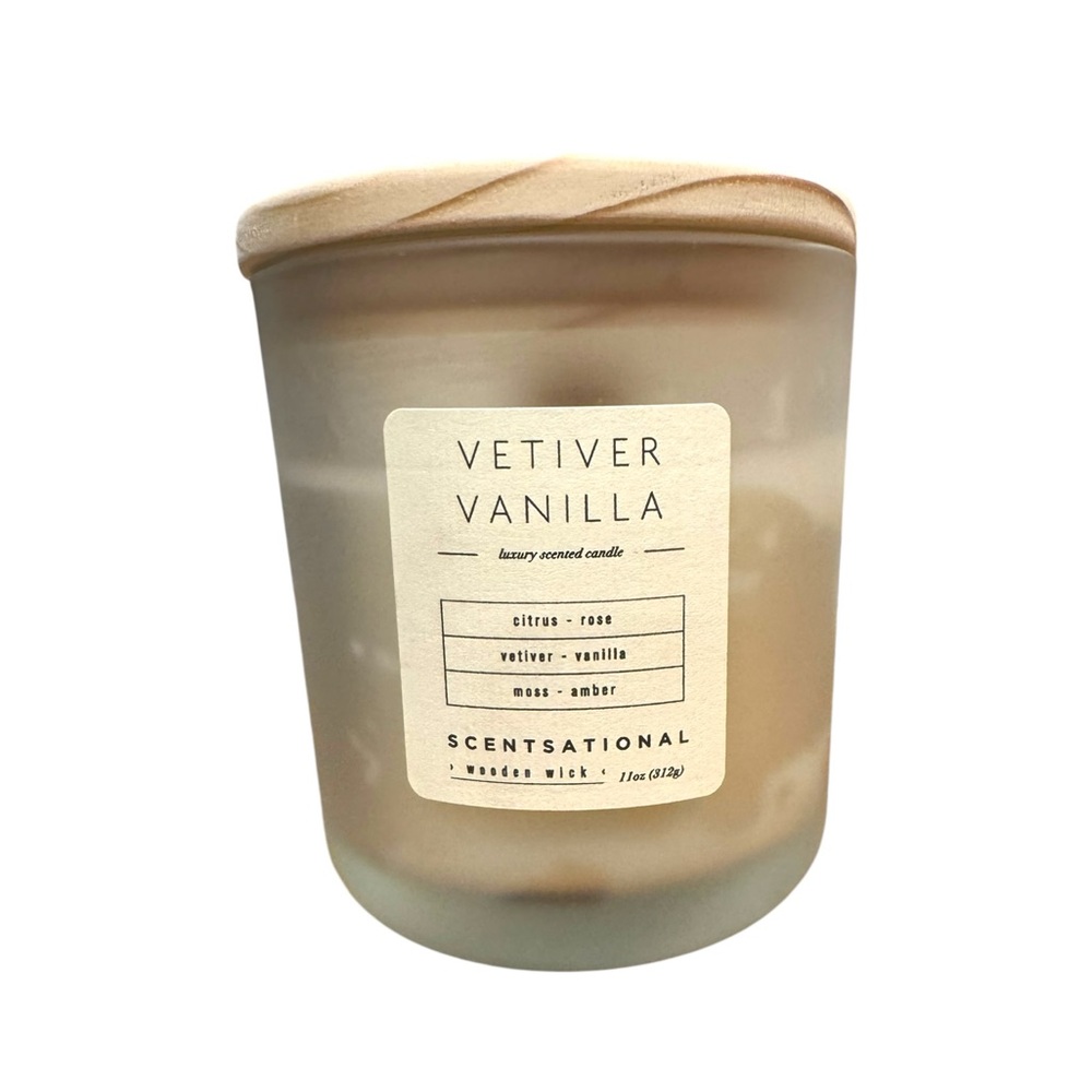 Scentsational Vetiver Vanilla Luxury Scented Candle Wooden Wick, 11 Oz